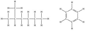 Two chemical formulas containing multiple C and H atoms